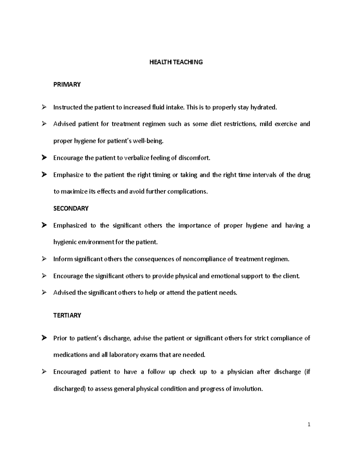 Health teaching britney - HEALTH TEACHING PRIMARY Instructed the ...