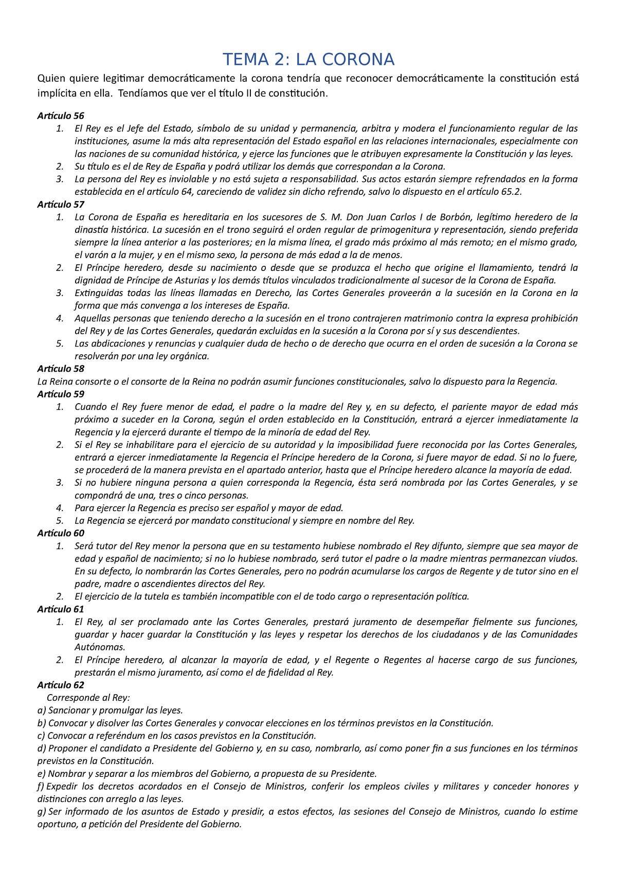 TEMA 2 - Apuntes 1 - TEMA 2: LA CORONA Quien Quiere Legitimar ...