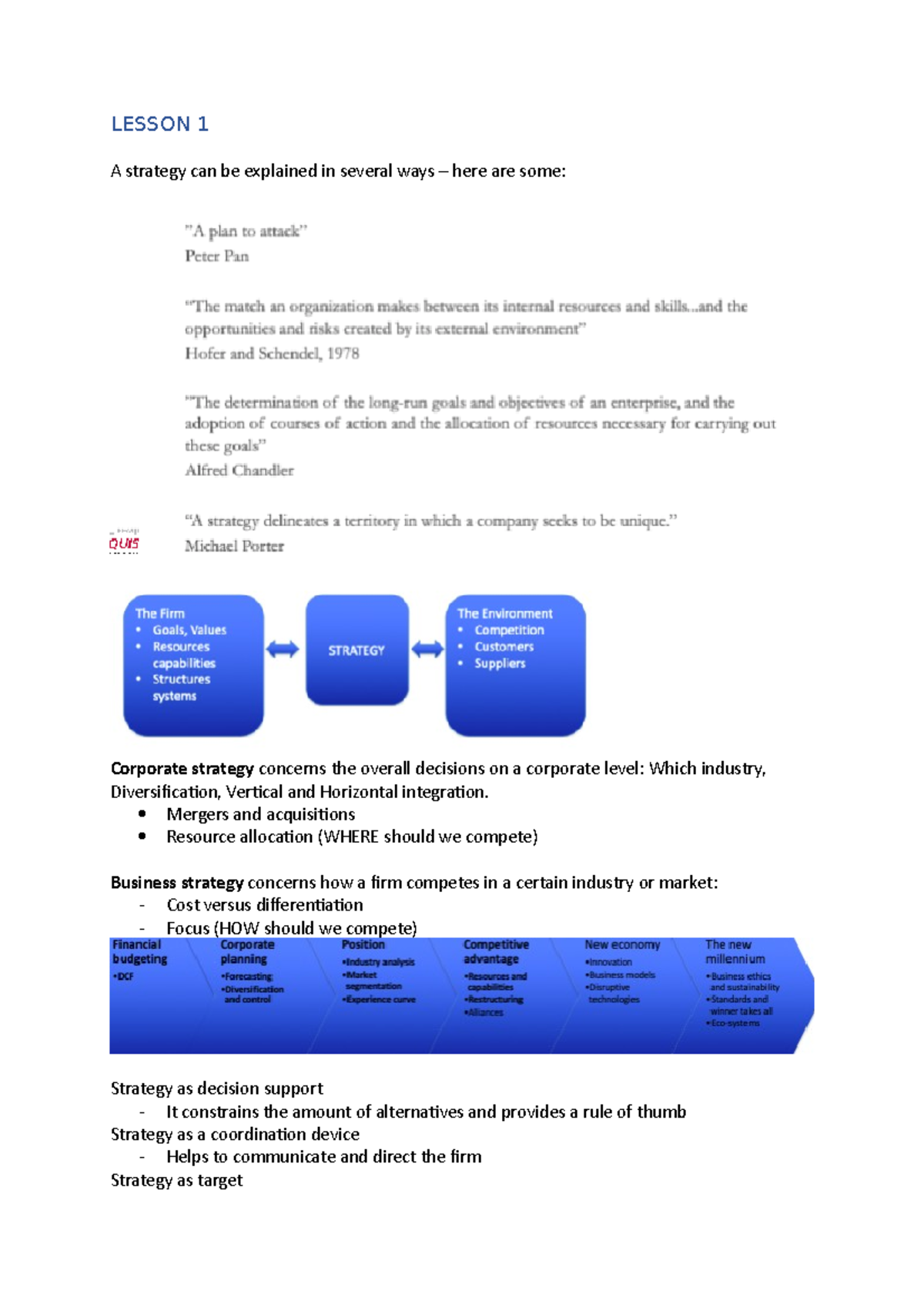 Strategic Management - Lecture Notes L1 - LESSON 1 A Strategy Can Be ...