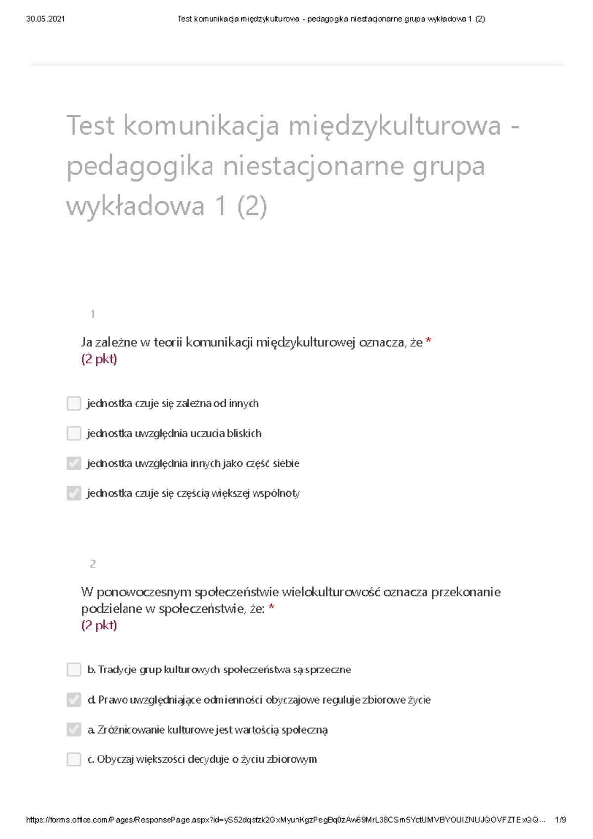 Test komunikacja międzykulturowa-pedagogika-niestacjonarne-grupa