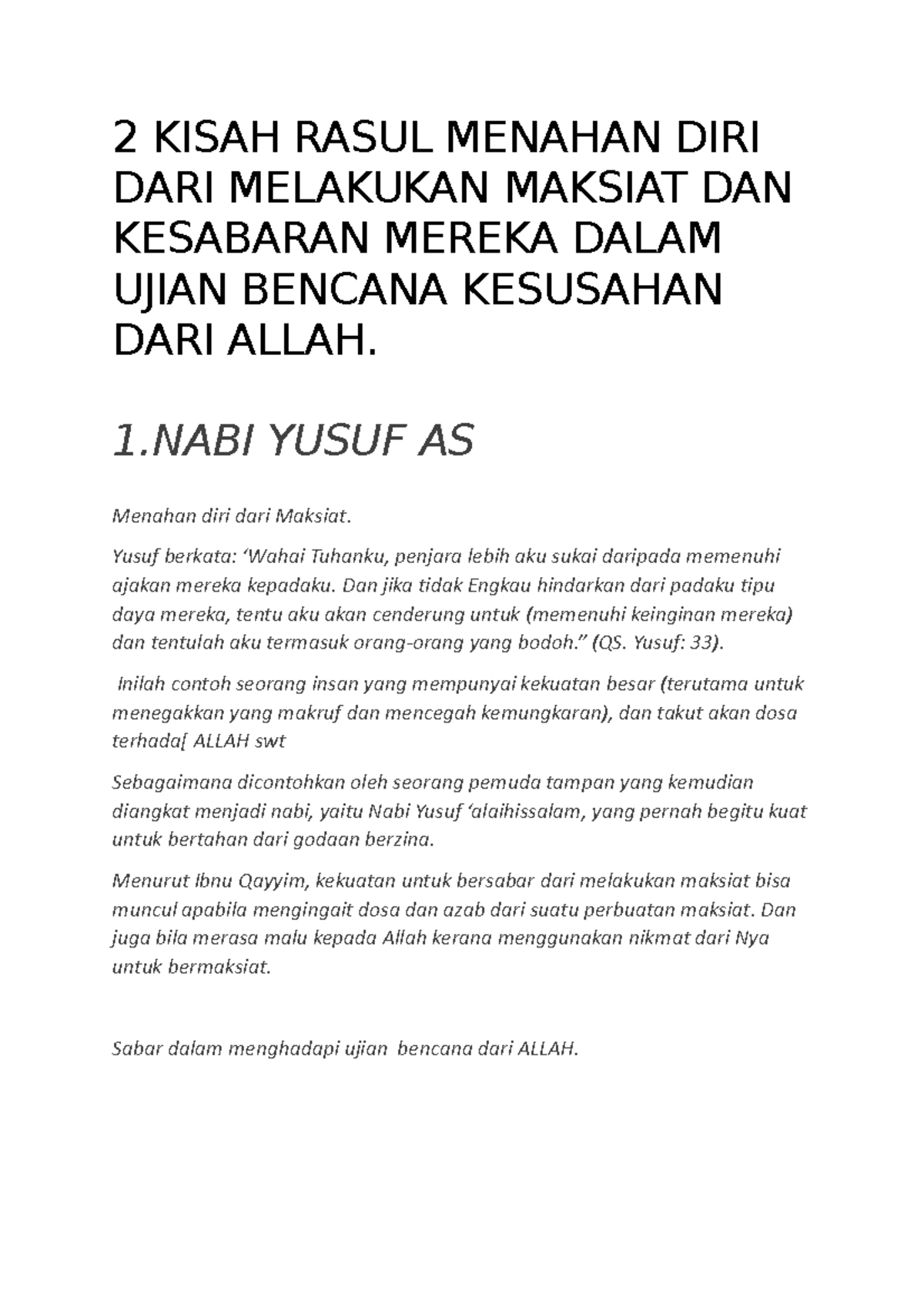 2 Kisah Rasul Menahan DIRI DARI Melakukan Maksiat DAN Kesabaran Mereka ...