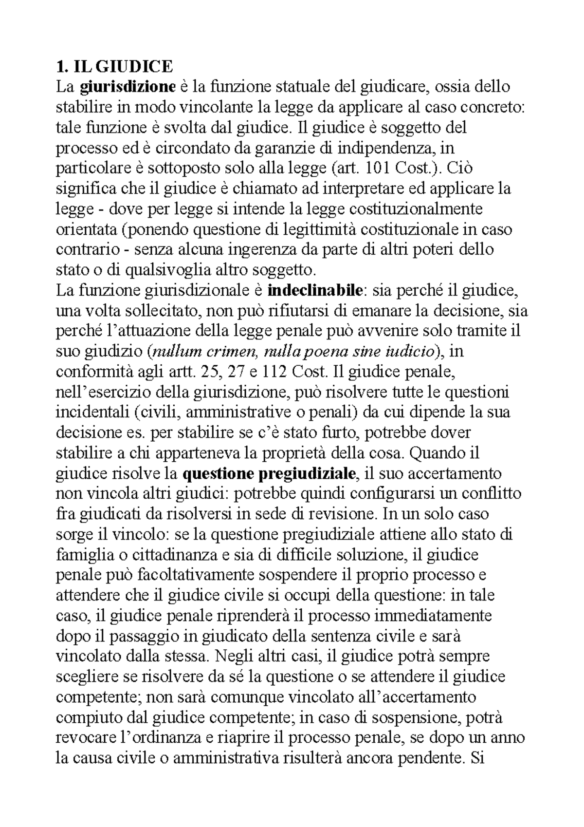 Il Giudice - Caratteristiche E Competenza - 1. IL GIUDICE La ...