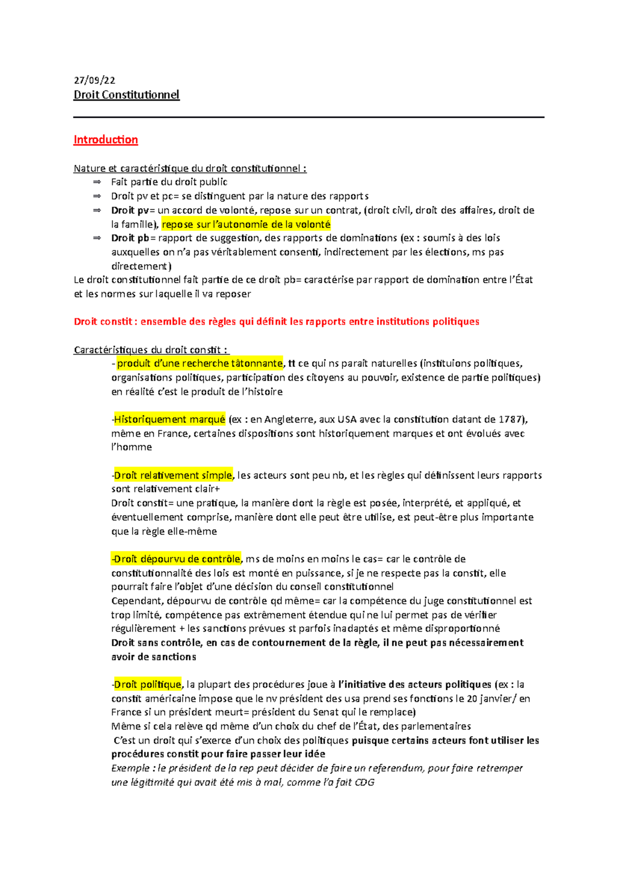 Droit Constit - 27/09/ Droit Constitutionnel Introduction Nature et ...