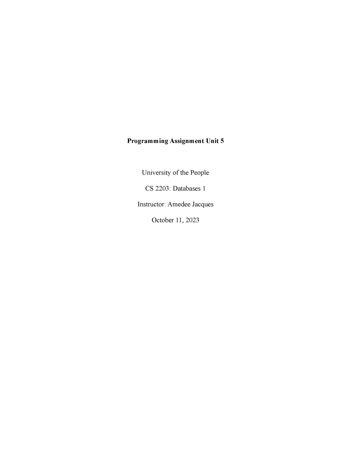 cs 2203 programming assignment unit 2