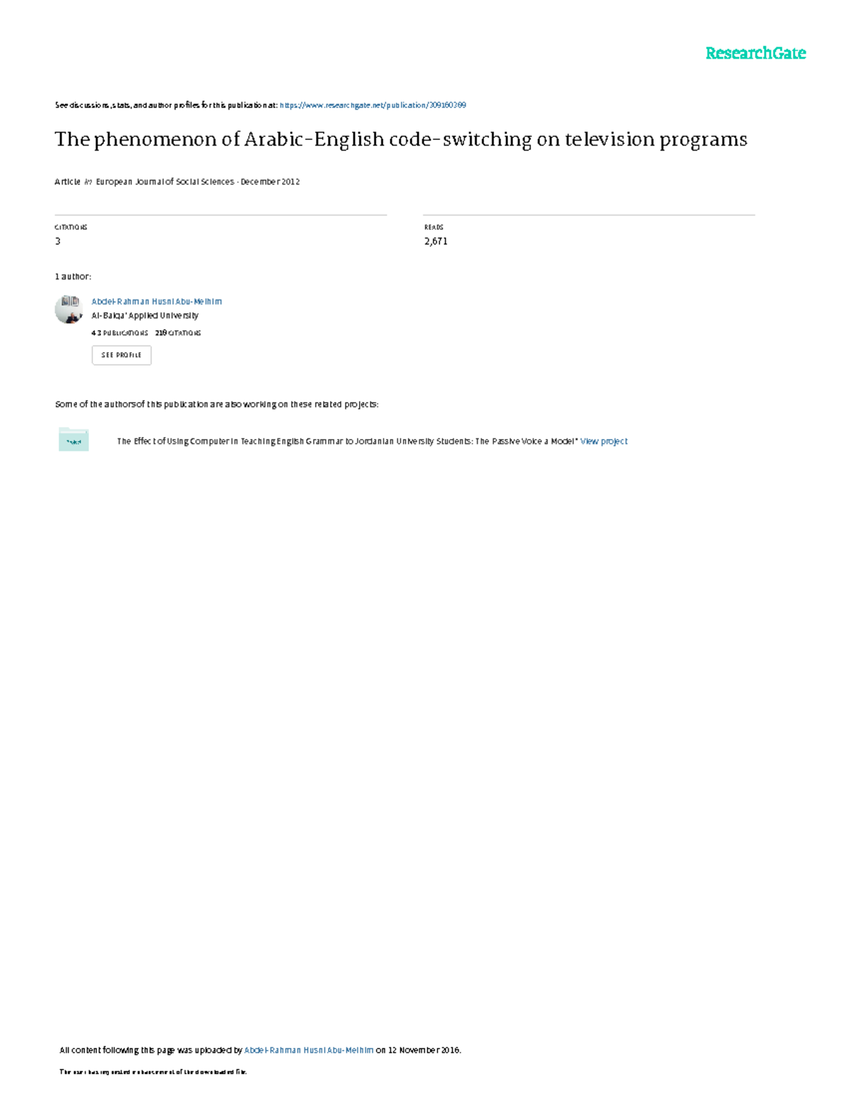 Article 12 The Phenomenonof Arabic English Code Switchingon Television ...