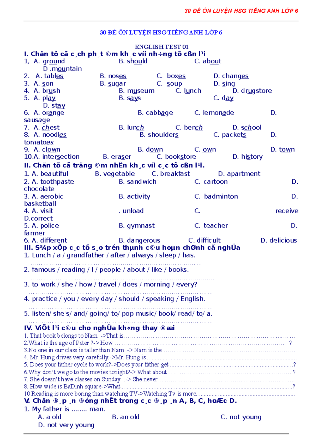 30 De HSG Anh 6 HAY - Helpful - 30 ĐỀ ÔN LUYỆN HSG TIẾNG ANH LỚP 6 ...