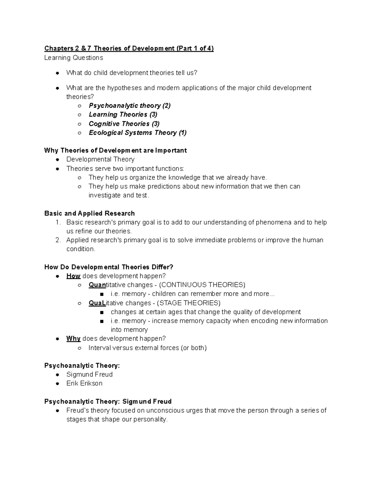 Chapter 2 And 7 (Part 1 Of 4) - Chapters 2 & 7 Theories Of Development ...