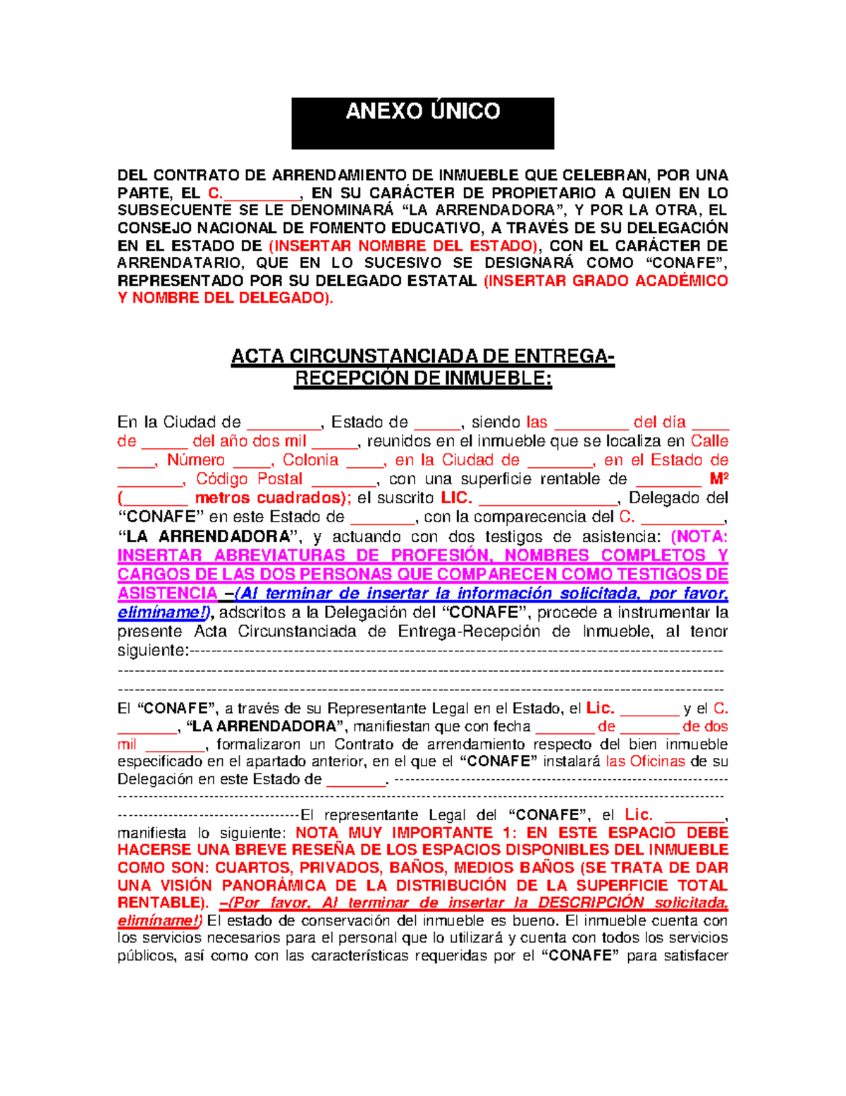 Formato DE ACTA Entrega Recepci N - ANEXO ÚNICO DEL CONTRATO DE ...