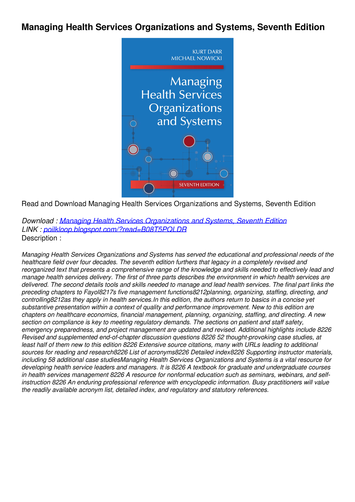 PDF/READ Managing Health Services Organizations And Systems, Seventh ...