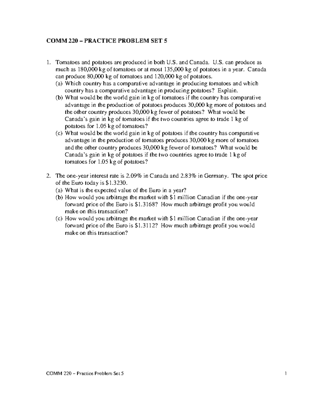 COMM220 Practice Problem Set 5 - COMM 220 – Practice Problem Set 5 1 ...