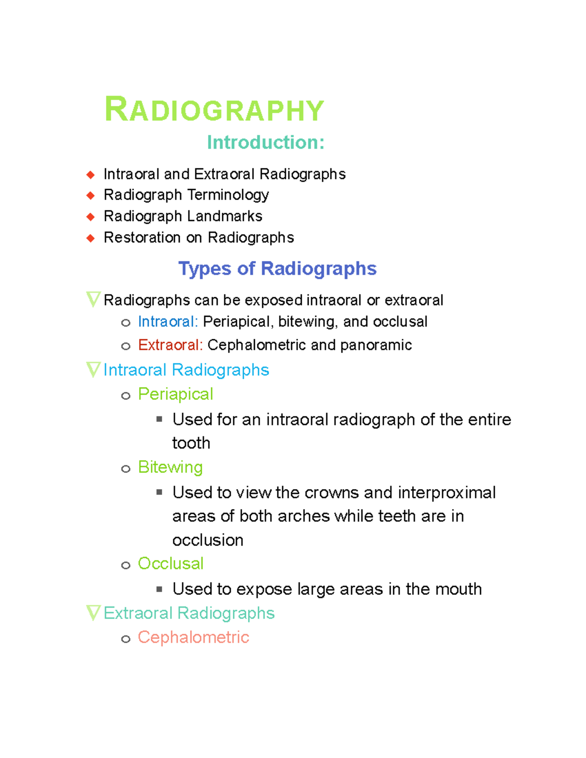 Radiography Notes RADIOGRAPHY Introduction Intraoral and Extraoral