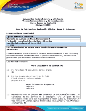 Activities guide and evaluation rubric - Unit 3 - Task 4 - Lets talk ...