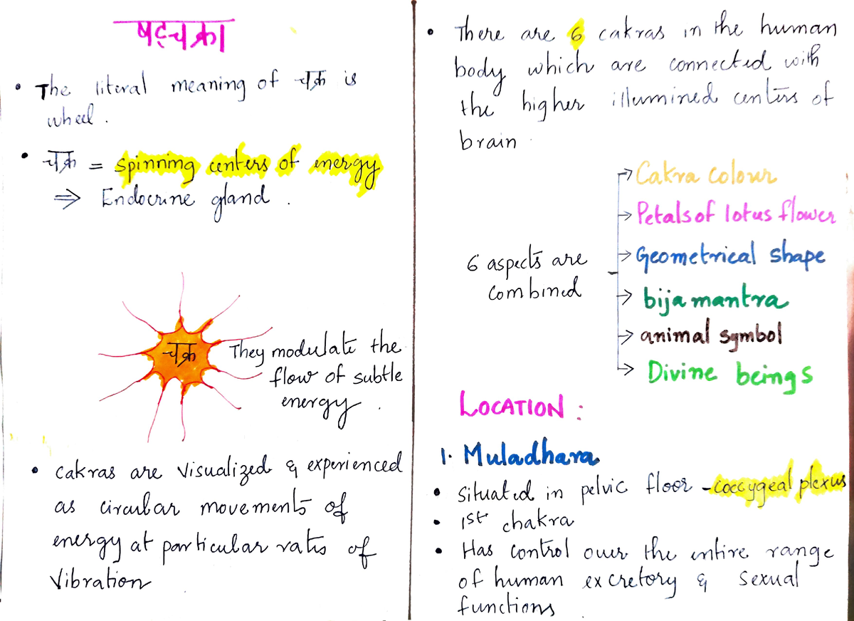 Shadcakras 1 Lecture notes on yoga topic of swathawritham