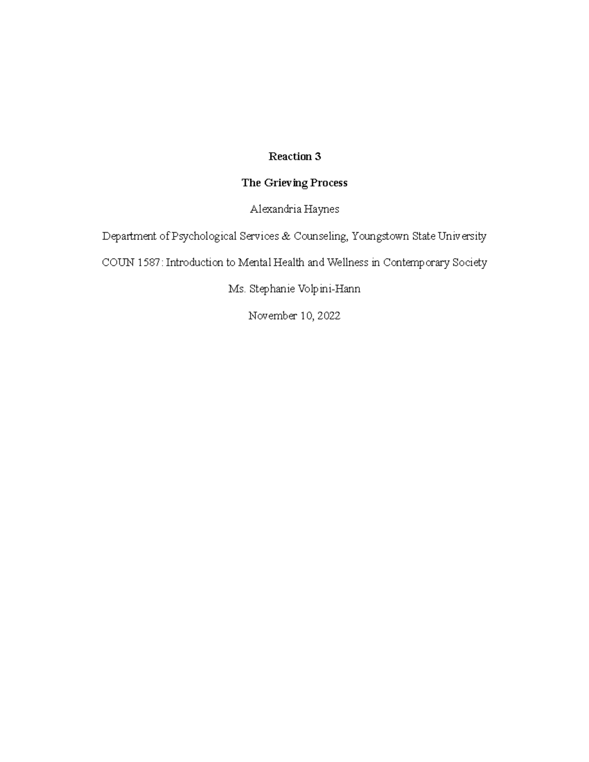 Reaction 3 - Paper on grieving - Reaction 3 The Grieving Process ...