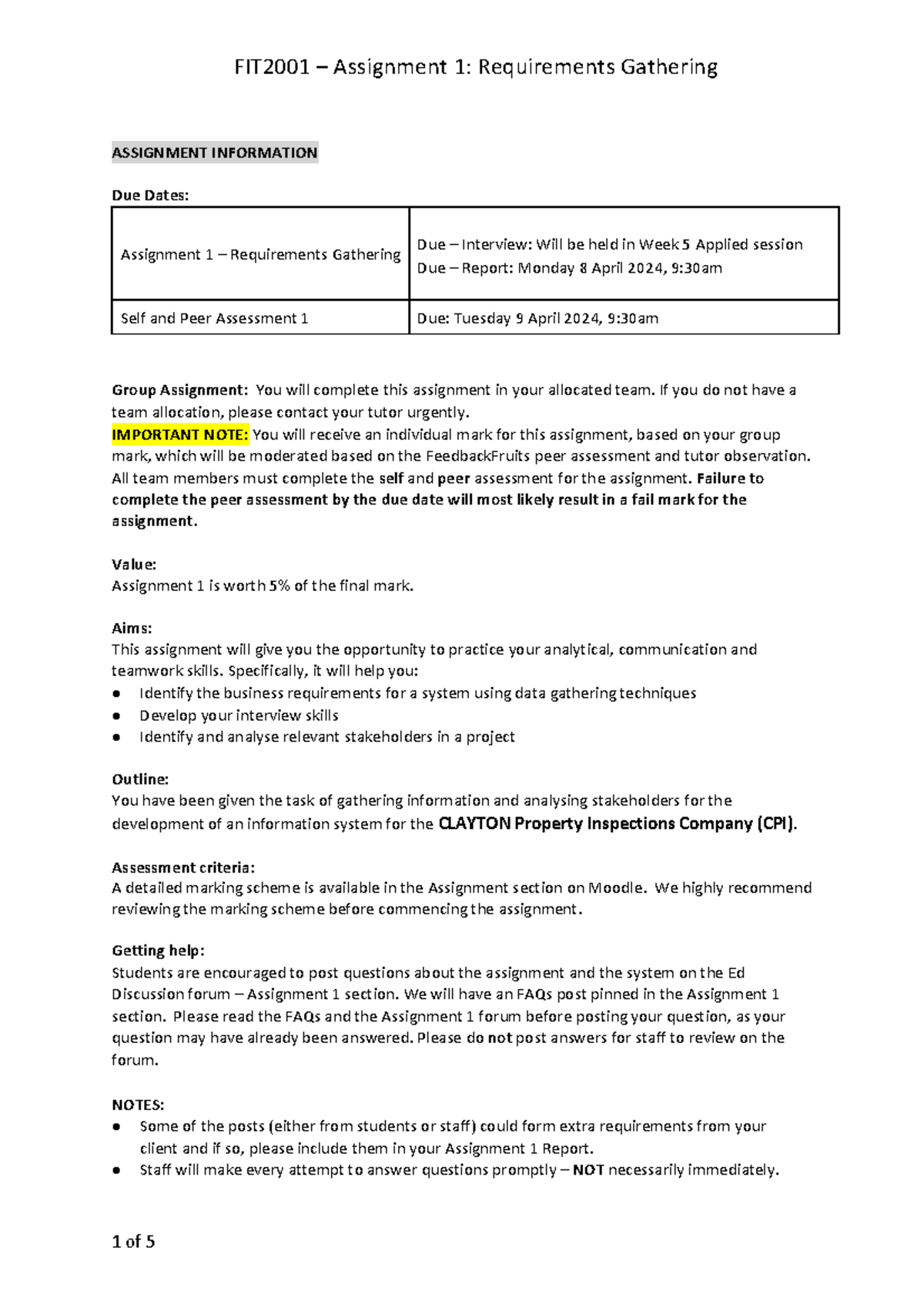 FIT2001 Assignment 1 - 200001 - ASSIGNMENT INFORMATION Due Dates ...