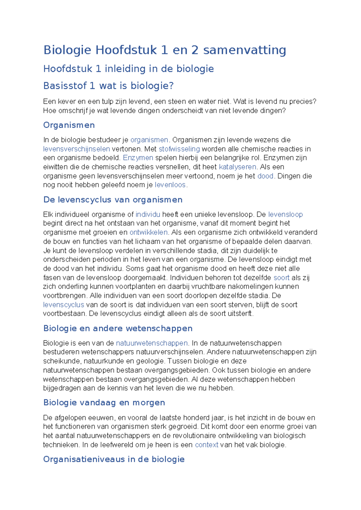 Biologie Hoofstuk 1 En 2 Samenvatting - Biologie Hoofdstuk 1 En 2 ...