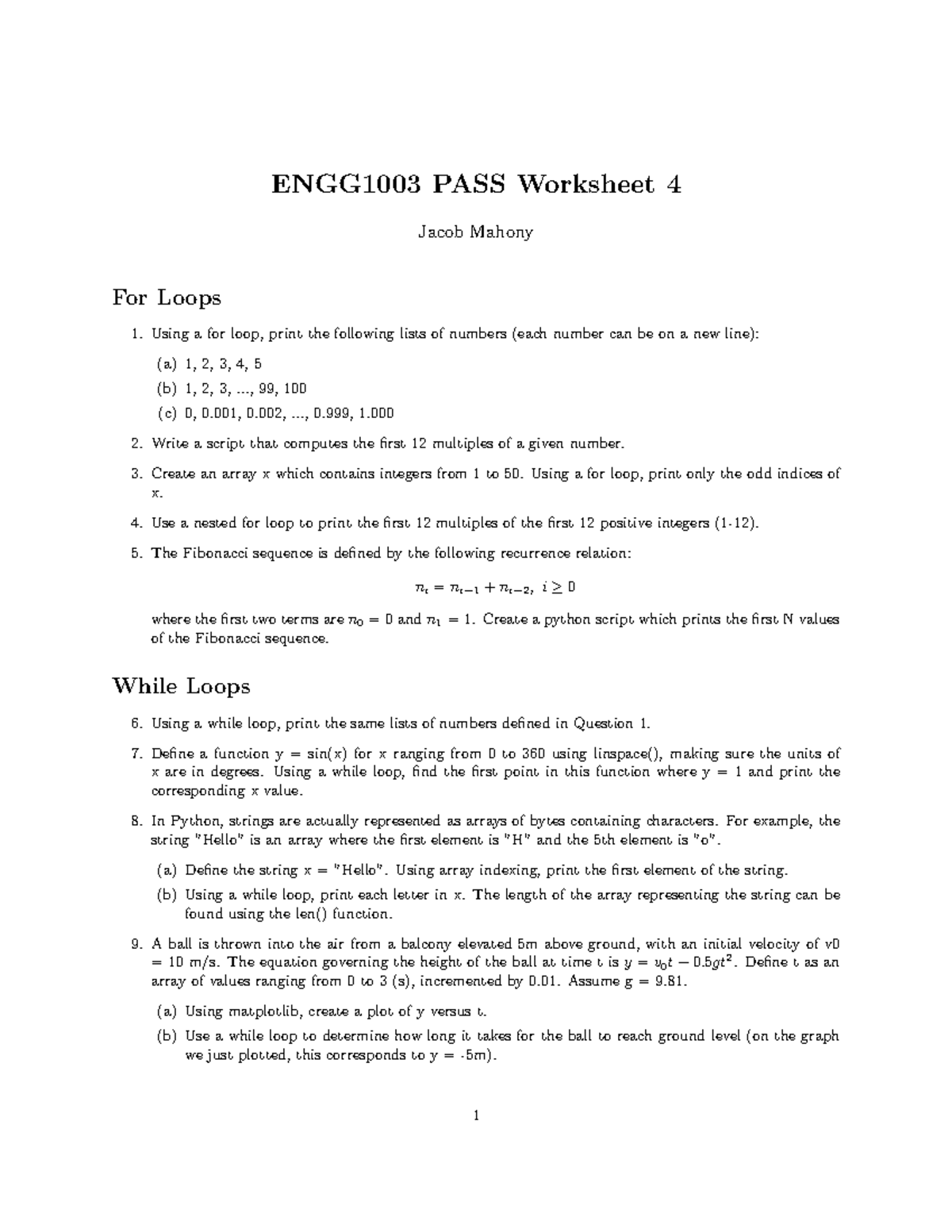 ENGG1003 PASS Session 4 Worksheet - ENGG1003 PASS Worksheet 4 Jacob ...