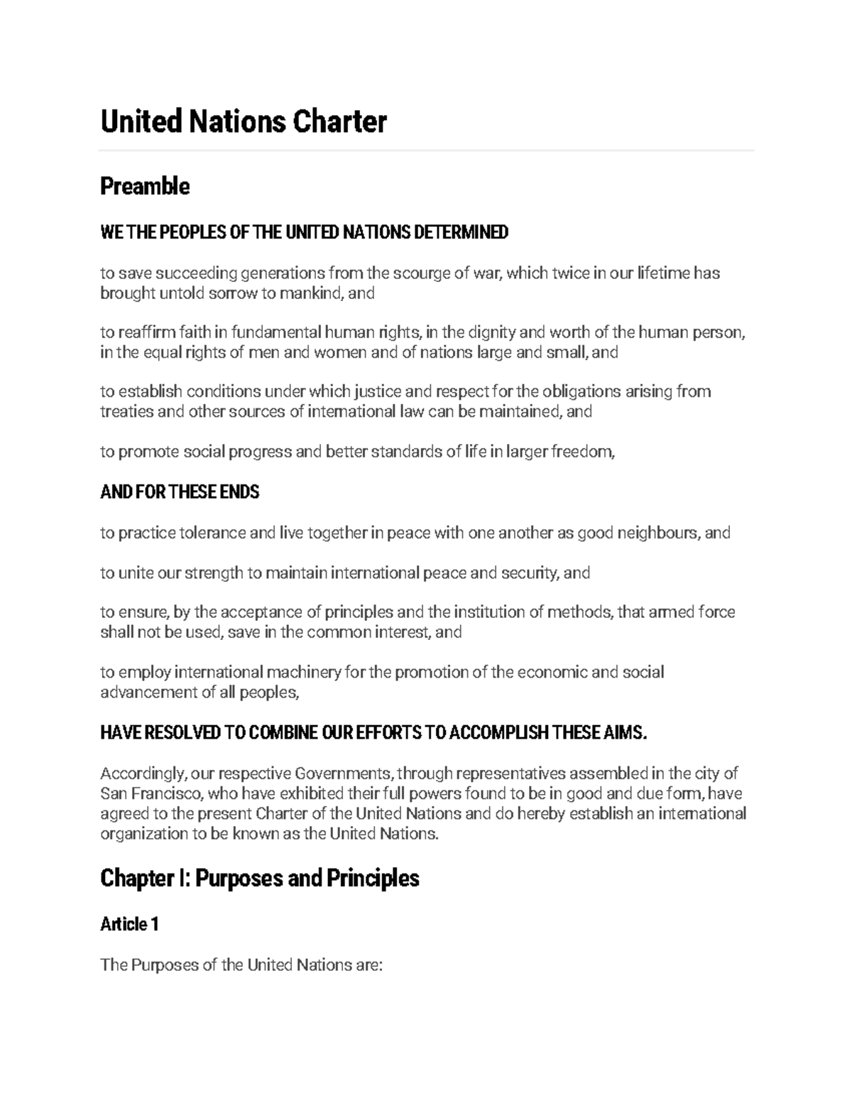 United Nations Charter - United Nations Charter Preamble WE THE PEOPLES ...