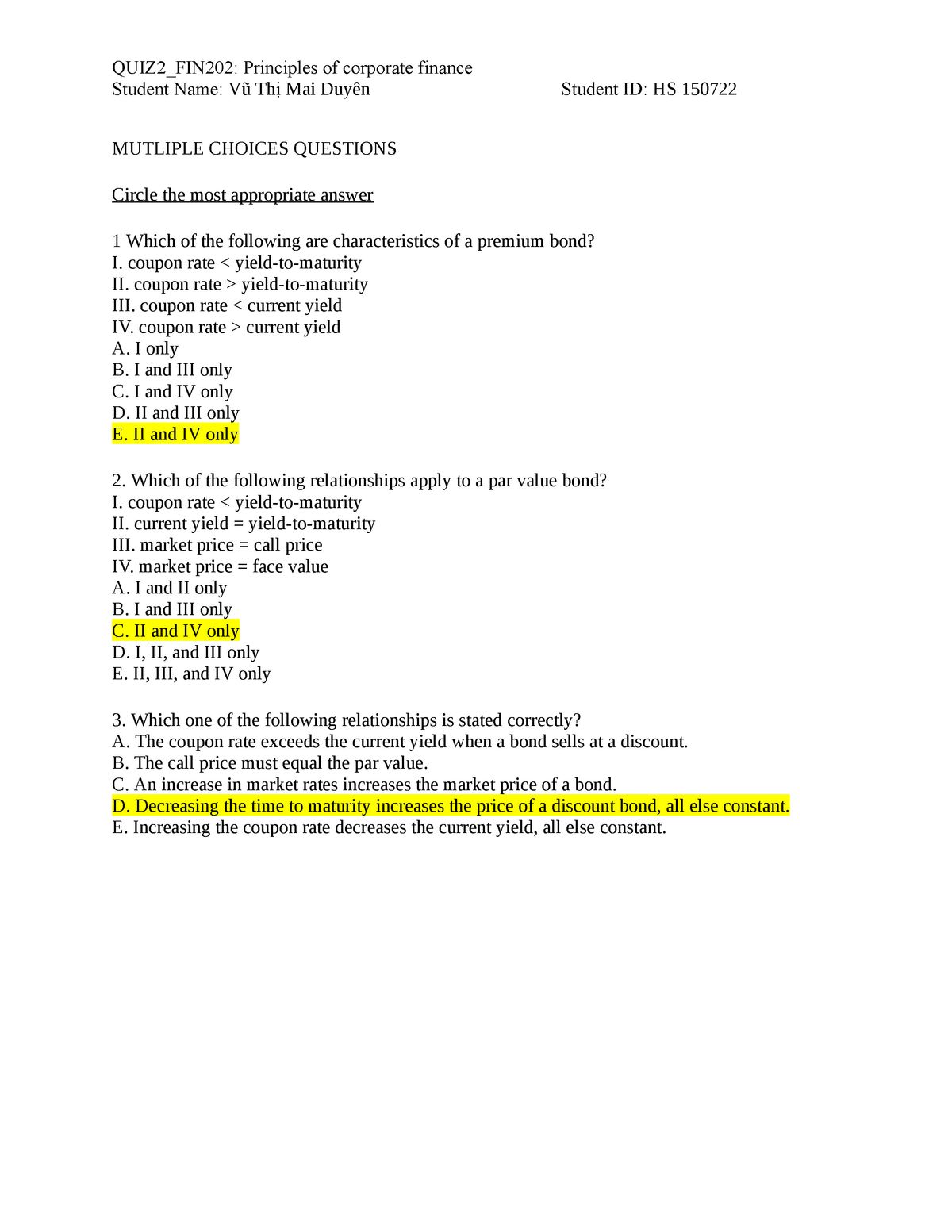 Quiz2 Final FIN 202 - Corporate Finance - FPT - Studocu