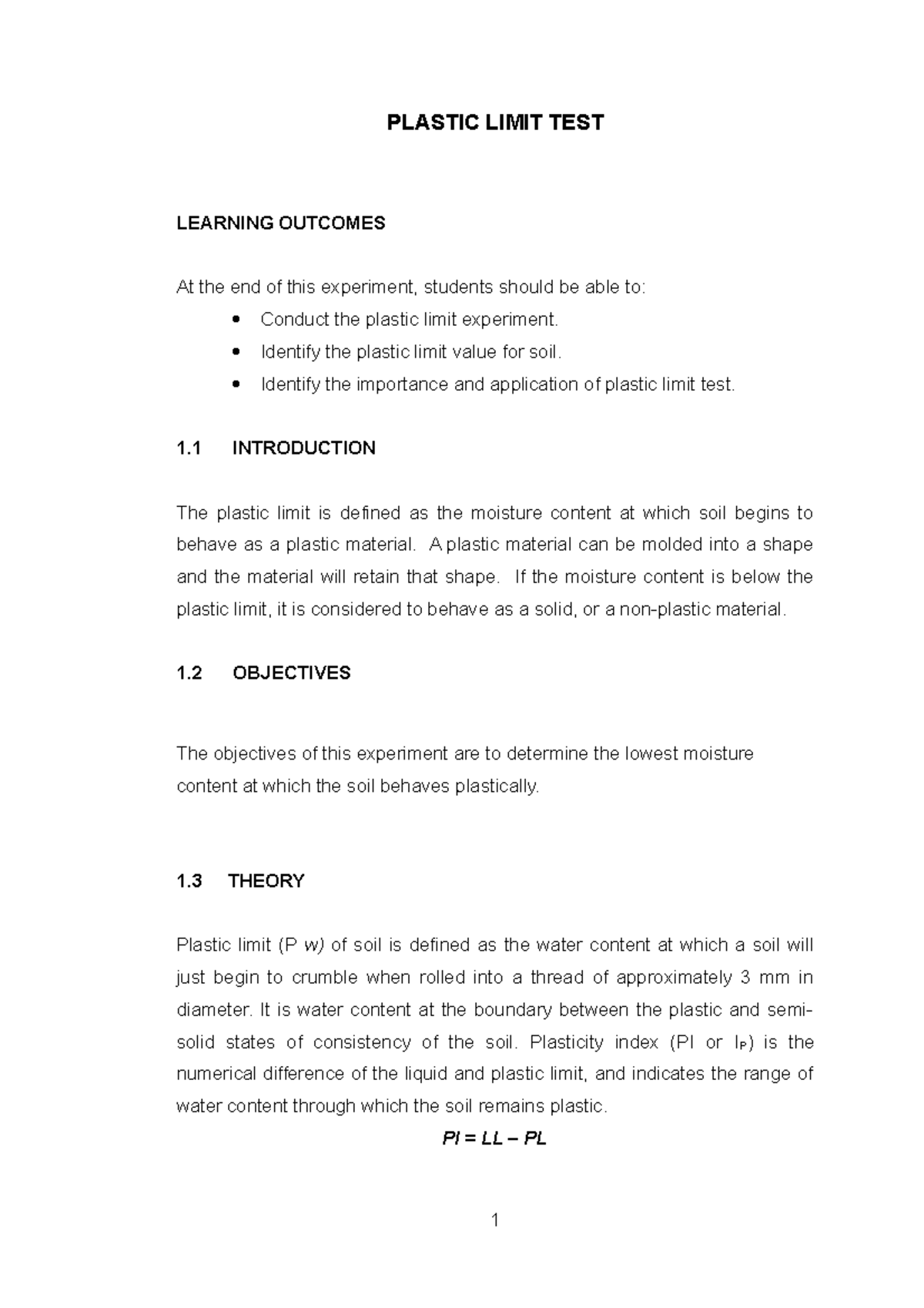 01 SC Plastic Limit TEST PLASTIC LIMIT TEST LEARNING At the