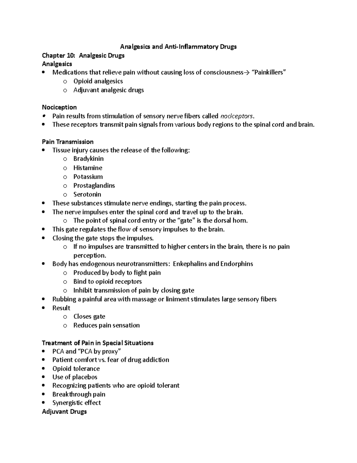 Analgesics and Anti Inflammatories- Student Outline - Analgesics and ...