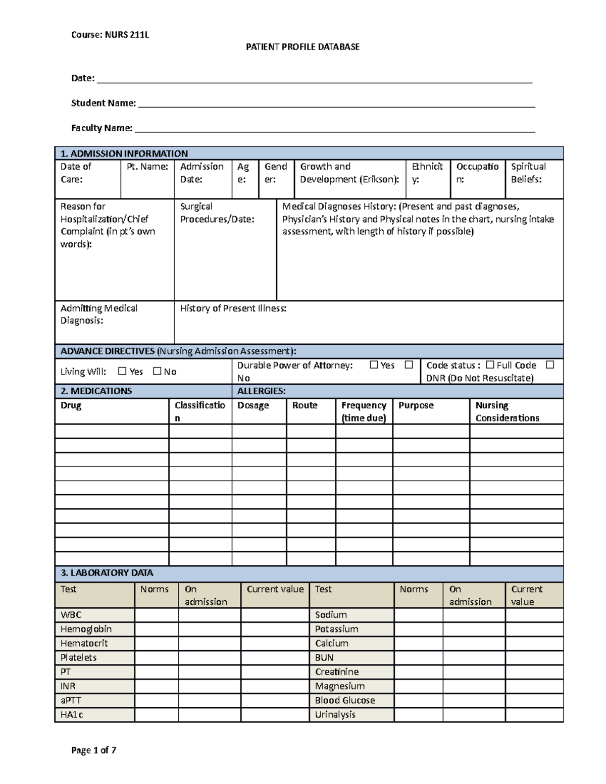 Patient Profile Database - PATIENT PROFILE DATABASE Date: - Studocu