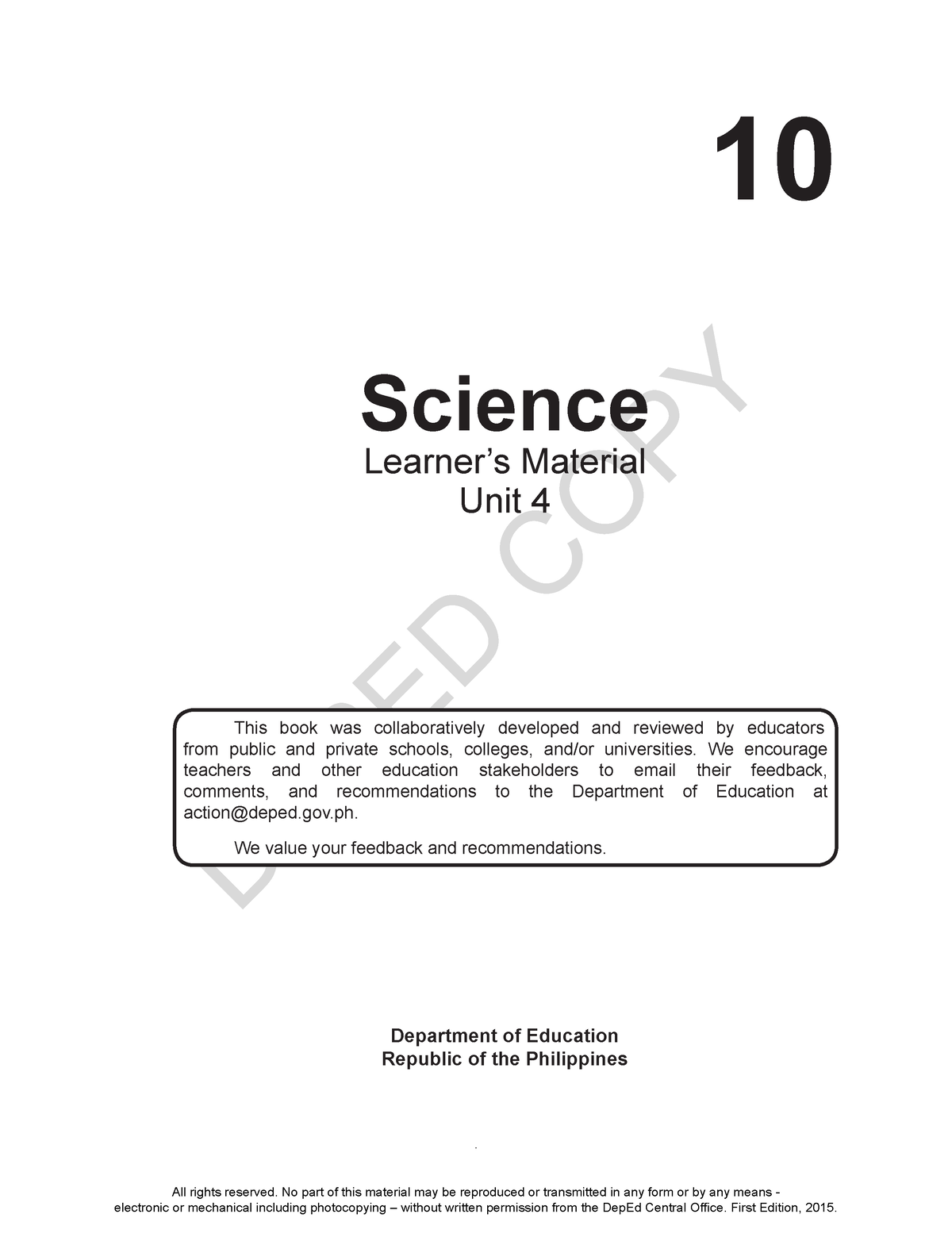 Sci10 Lm U4 Science Grade 10 Quarter 4 Learning Material Unit Deped Copy I 10 Science 7989