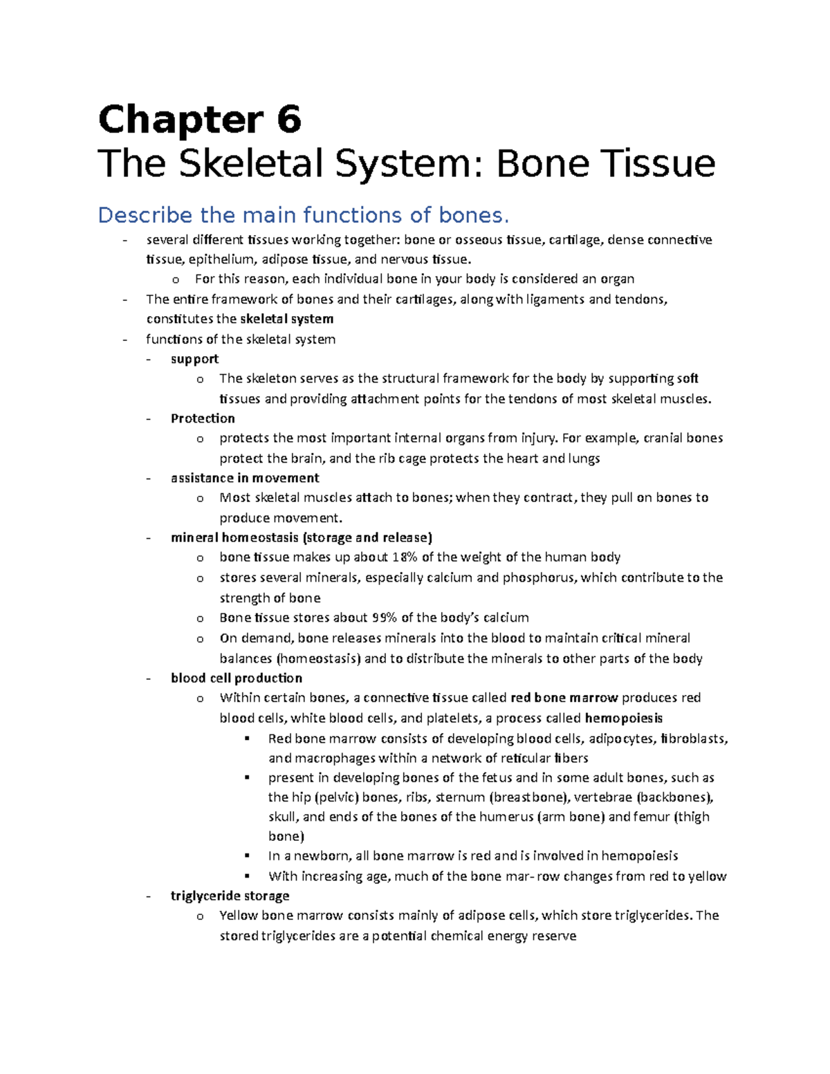 Ch 6 - Chapter 6 Study Notes - Chapter 6 The Skeletal System: Bone ...