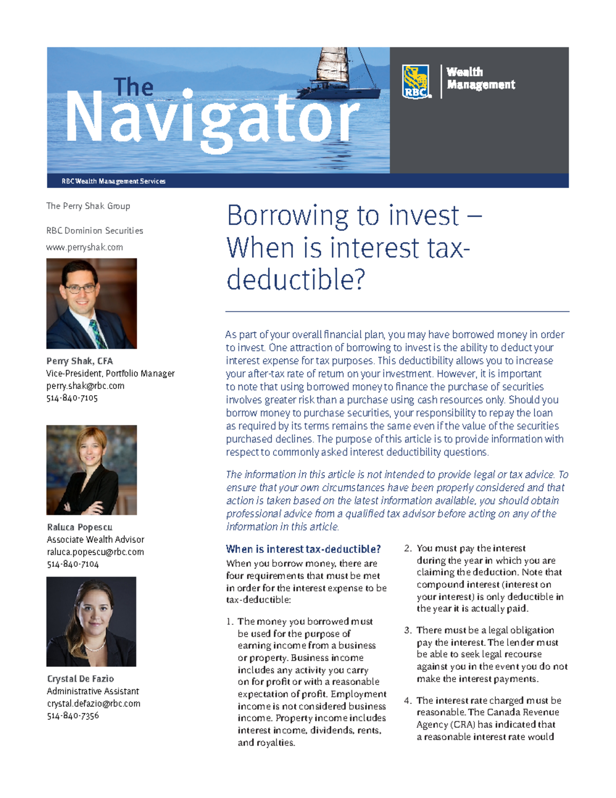 Borrowing to invest when is interest taxdeductible - RBC Wealth ...