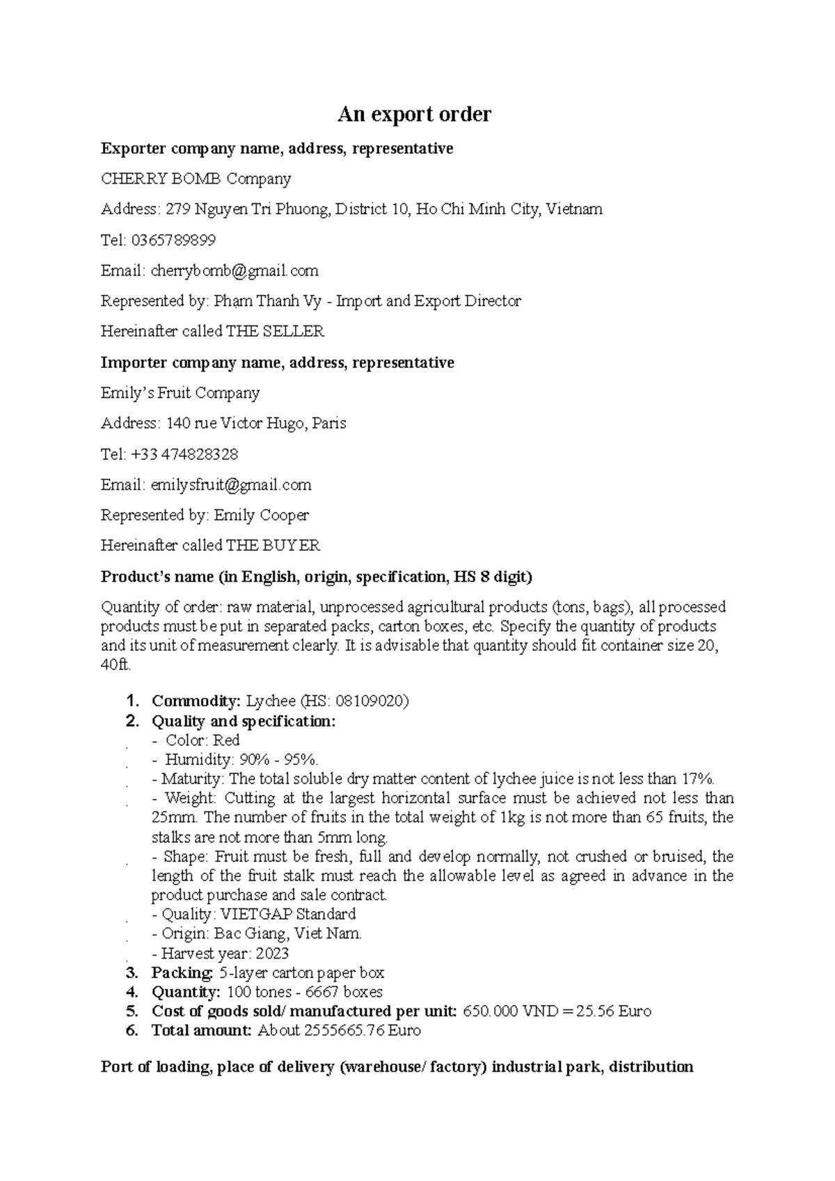 Create an export order - Group 7 - An export order Exporter company ...
