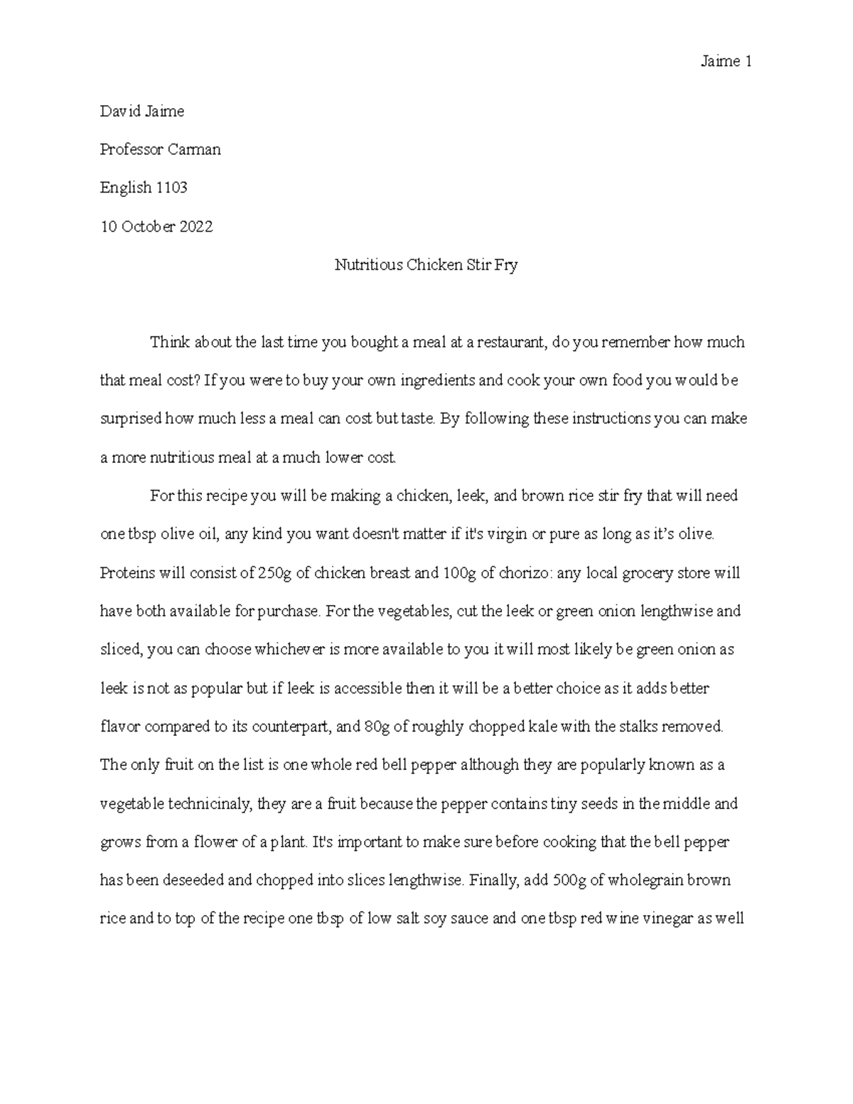 expository essay how to cook a meal