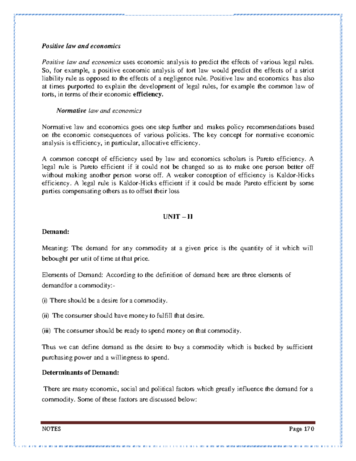 U2 - Unit 2 notes for Law and Economics - Positive law and economics ...