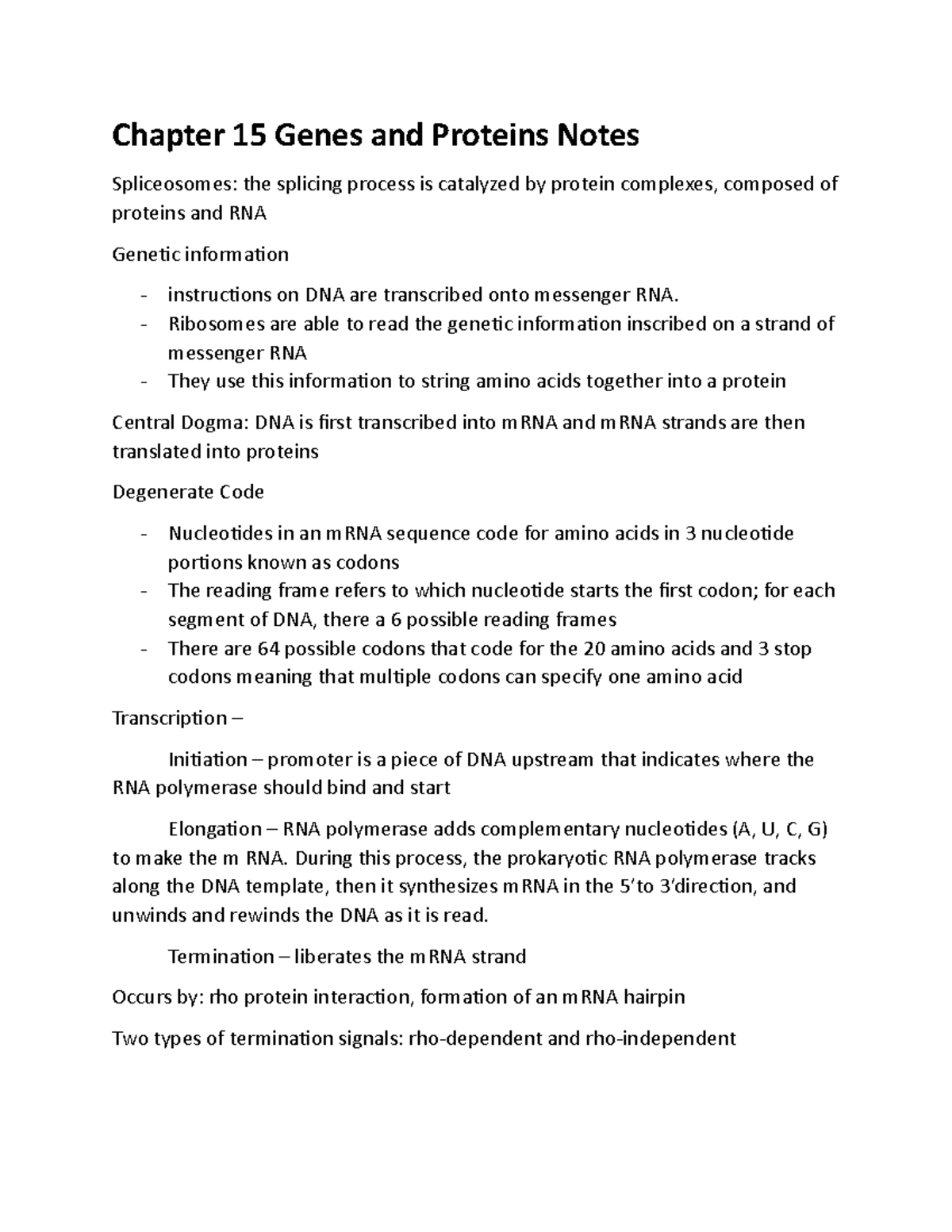 Genes and Proteins Notes - Chapter 15 Genes and Proteins Notes ...