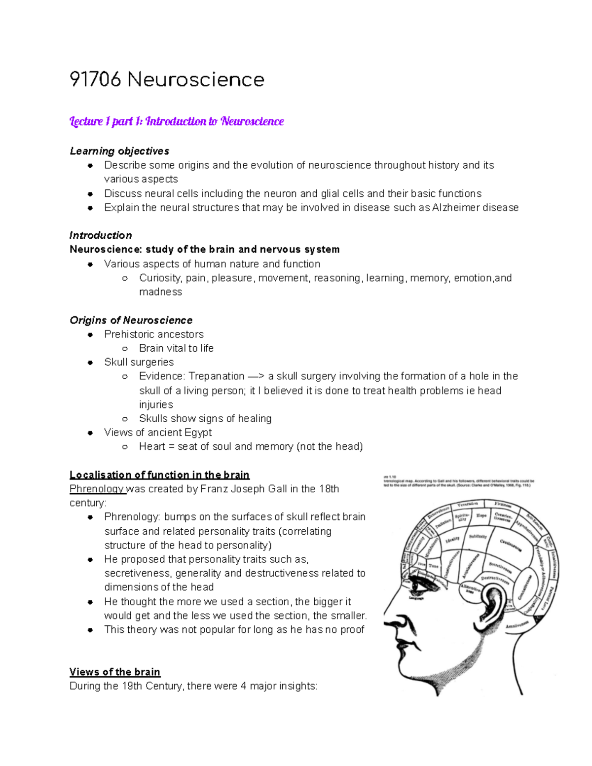 Neuroscience Lecture Notes - 91706 Neuroscience Lectur 1 Par 1 ...