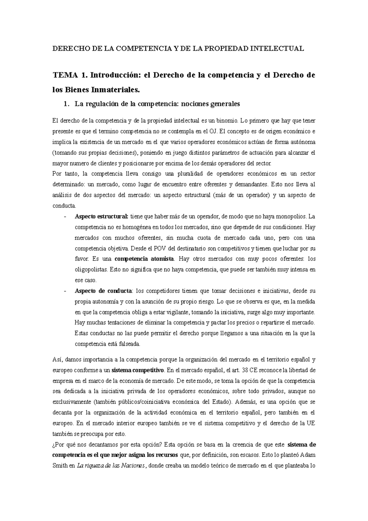 Apuntes - Derecho Competencia y Propiedad Intelectual - DERECHO DE LA ...