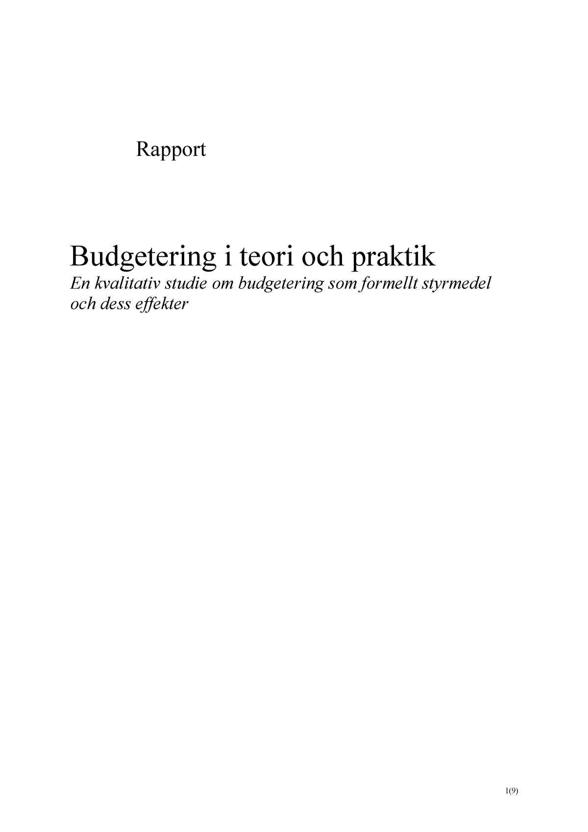 Ekonomistyrning - Budgetering I Teori Och Praktik - Budgetering I Teori ...