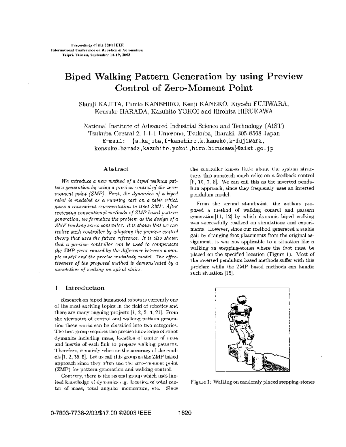 Biped walking pattern generation by using preview control of zer ...