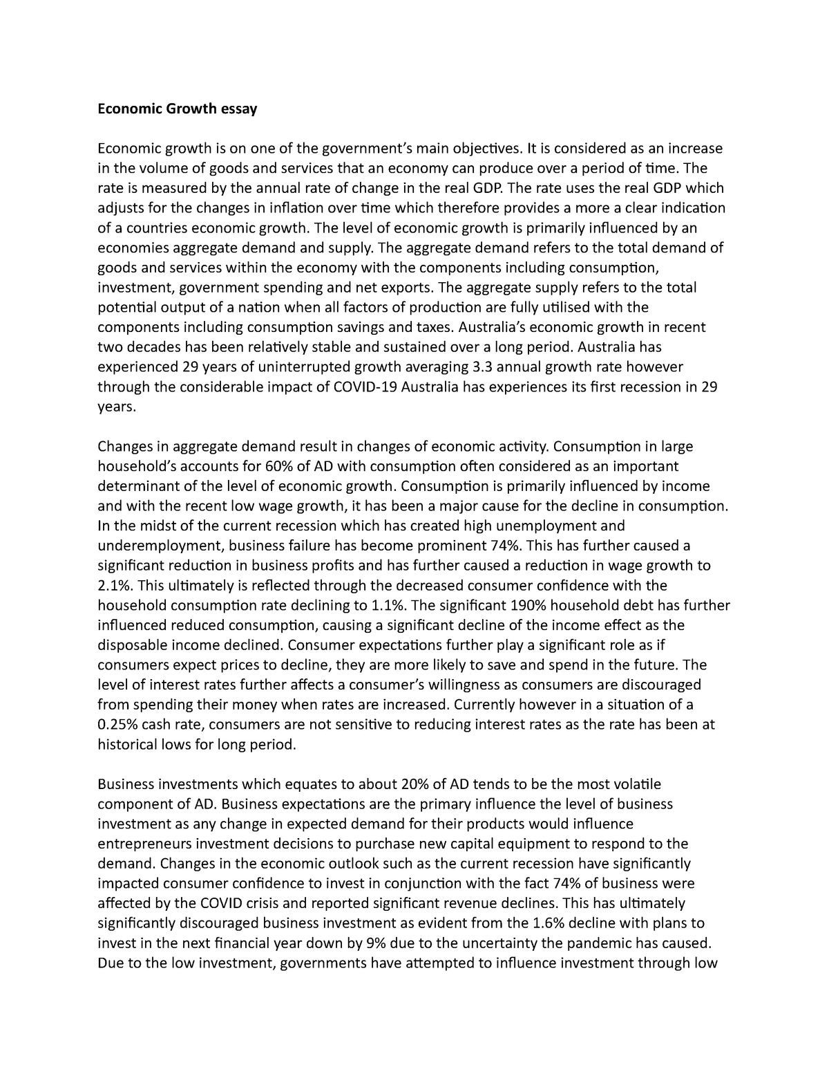 essay about economy growth