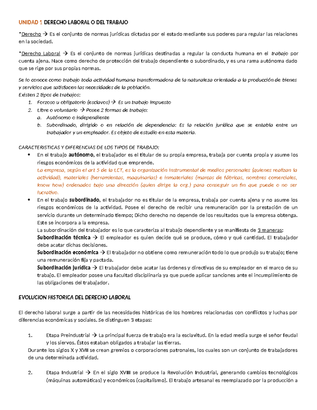 Parcial 1 ( Unidades 1 A 5) - UNIDAD 1 DERECHO LABORAL O DEL TRABAJO ...