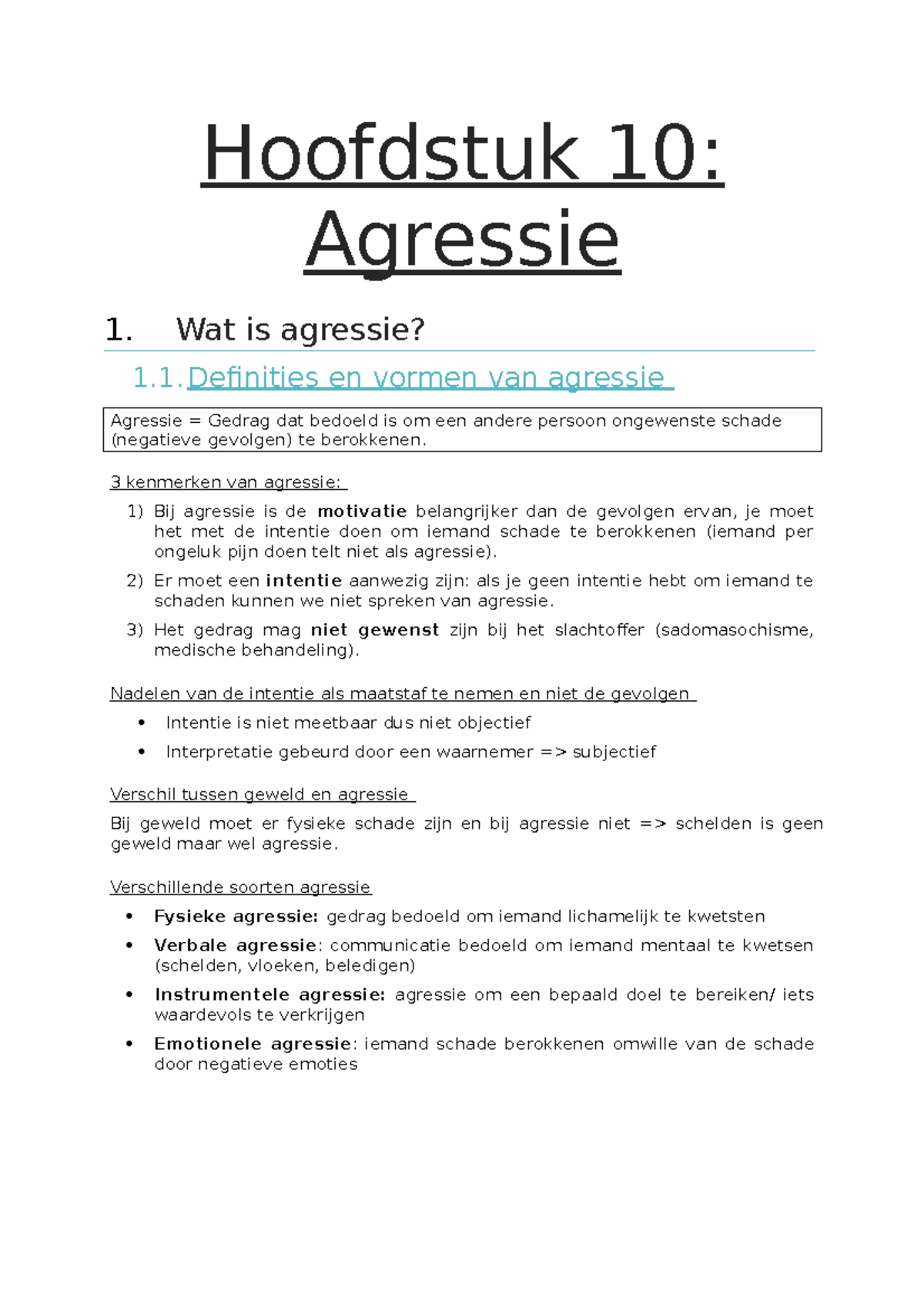 Hoofdstuk 10 - ... - Hoofdstuk 10: Agressie 1. Wat Is Agressie? 1.1 En ...