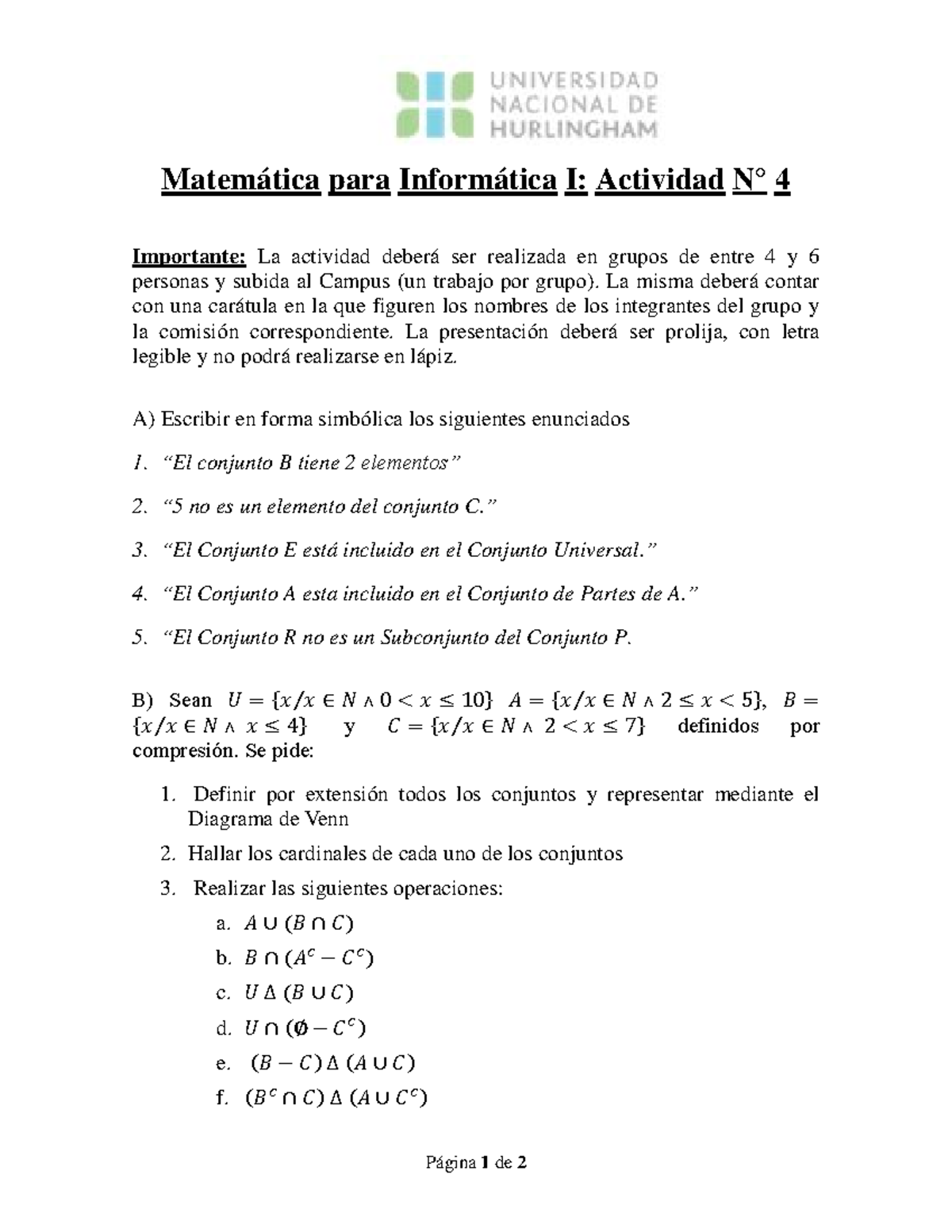Actividad N4 - Página 1 de 2 Matemática para Informática I: Actividad N ...