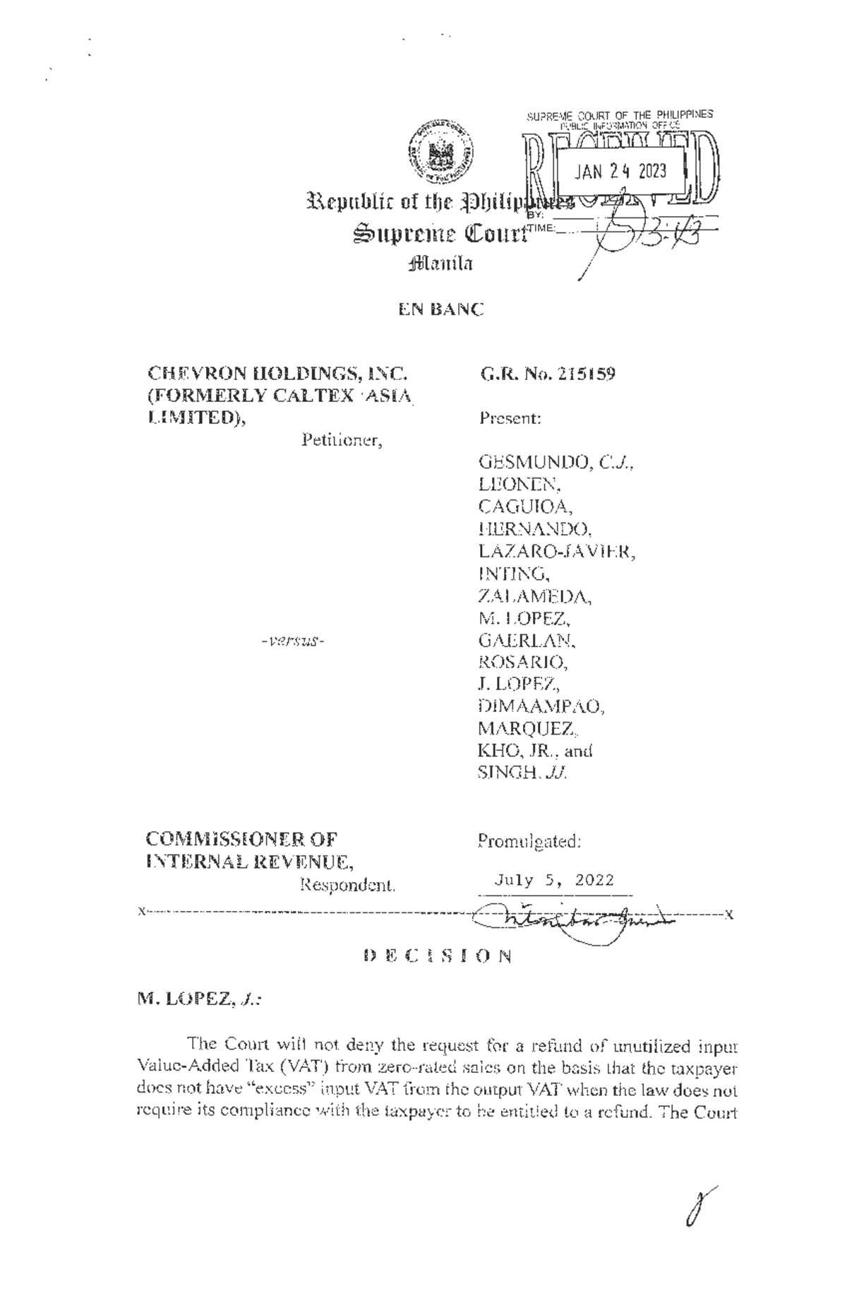 Chevron Holdings, Inc. (Formerly Caltex Asia Limited) vs. Commissioner of Internal Revenue, G.R