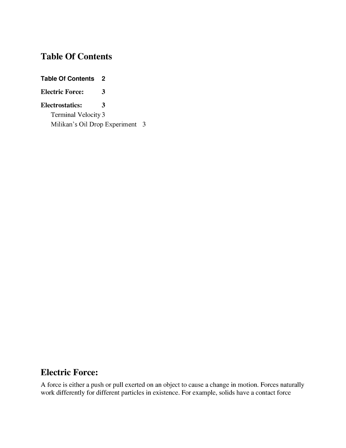 Electricity - Table Of Contents Table Of Contents 2 Electric Force: 3 ...