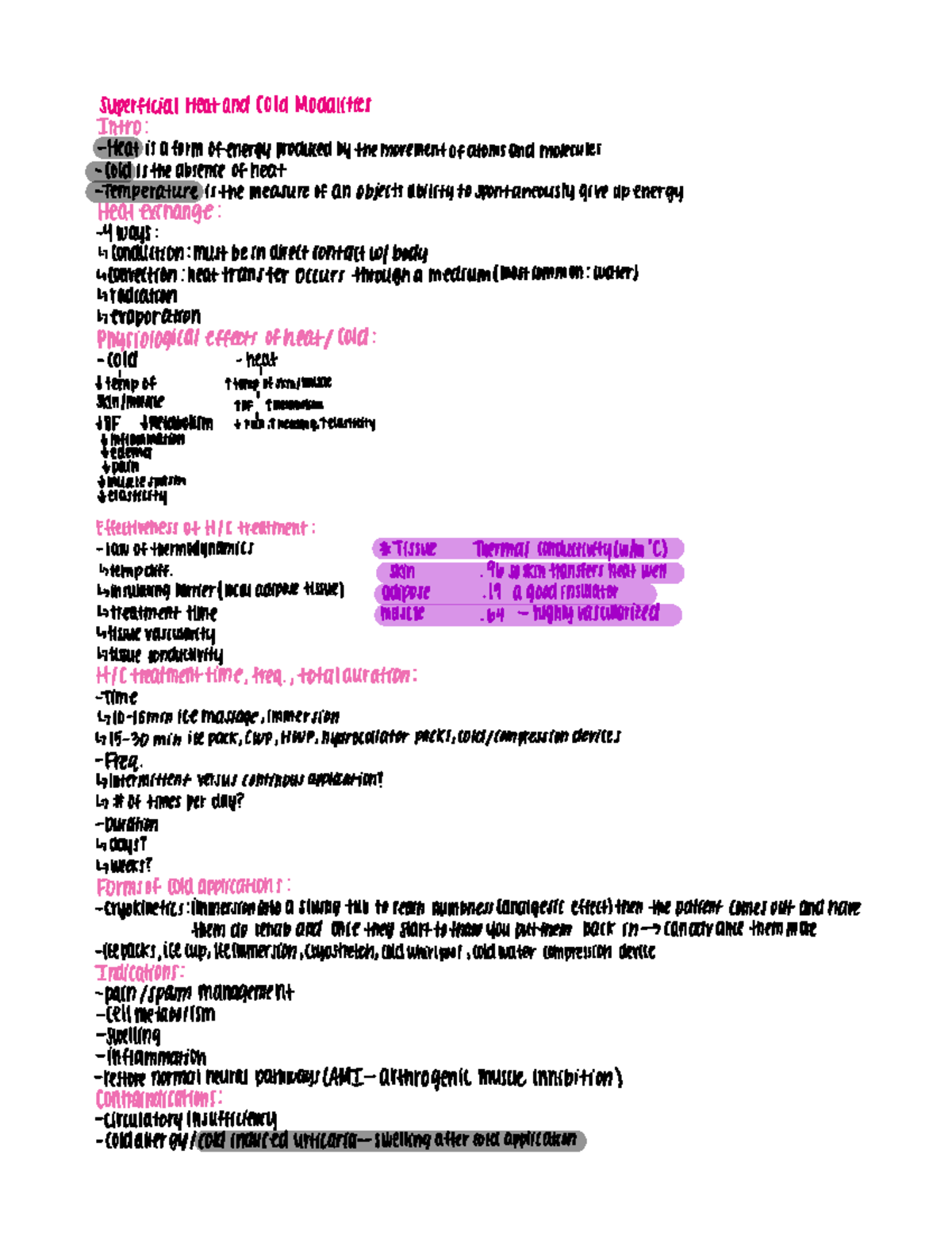 SMD510 Notes on heat and cold modalities Studocu