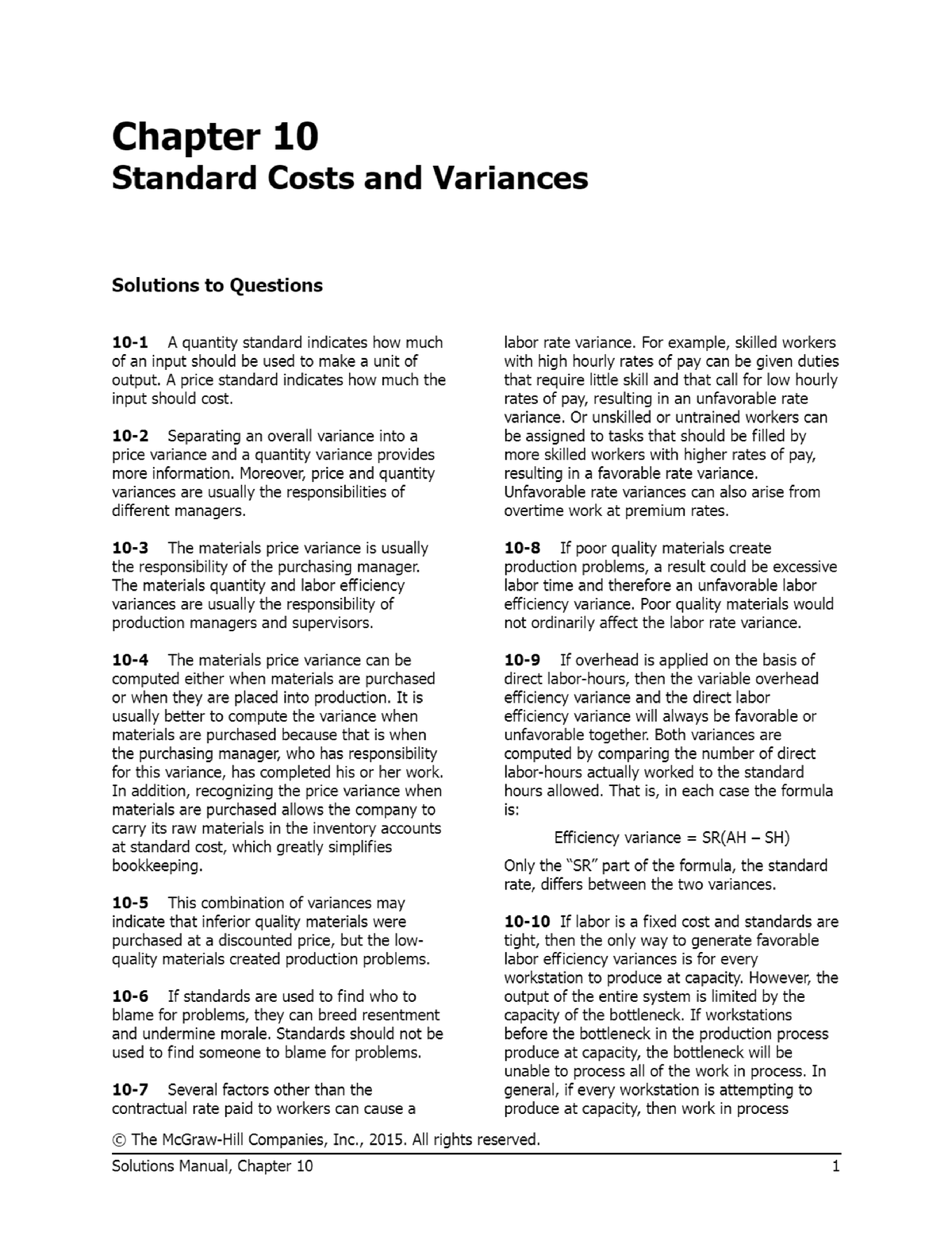 Chapter 10 - Managerial Accounting 15th Garrison - Studocu