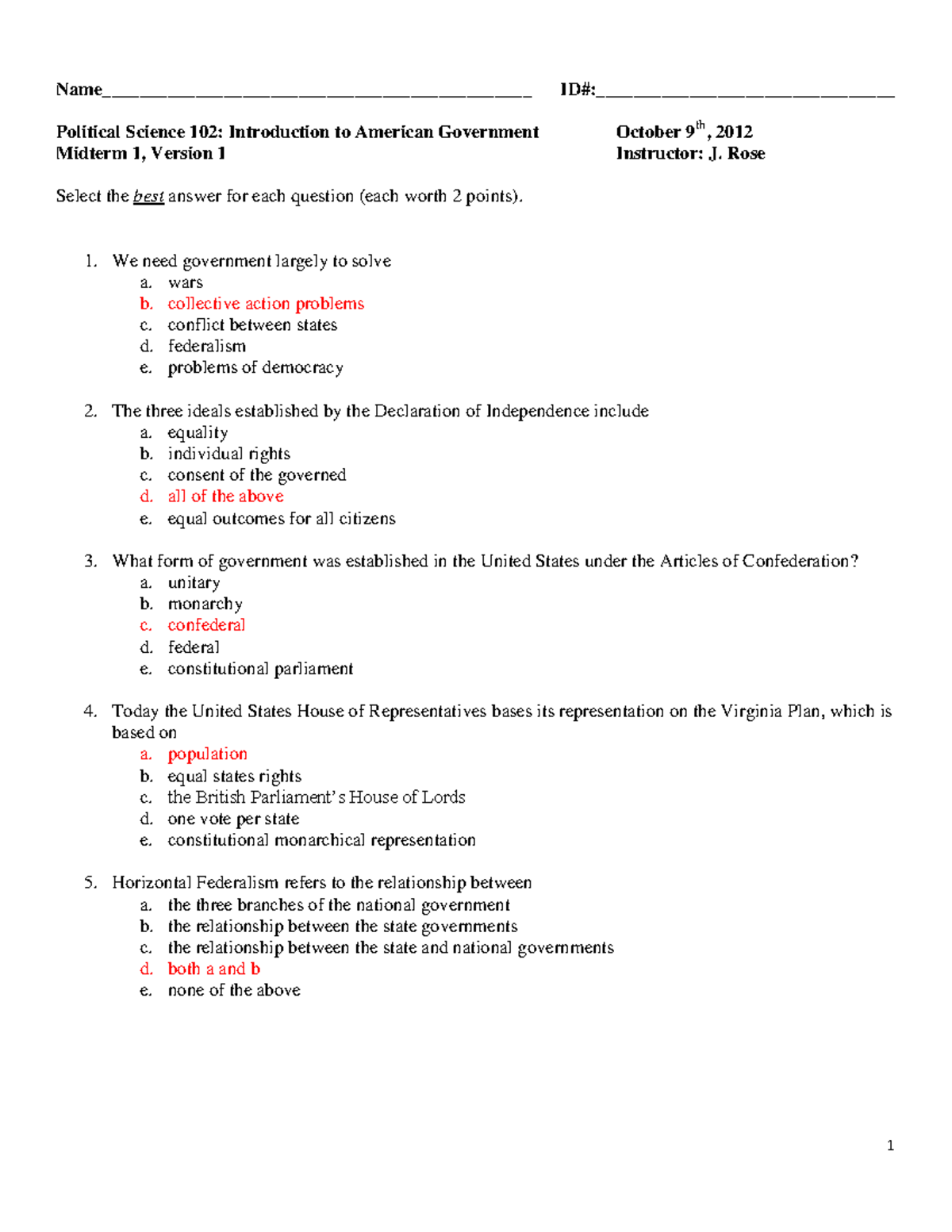 Midterm 1 Fall 2012 POL 102 - Name ...