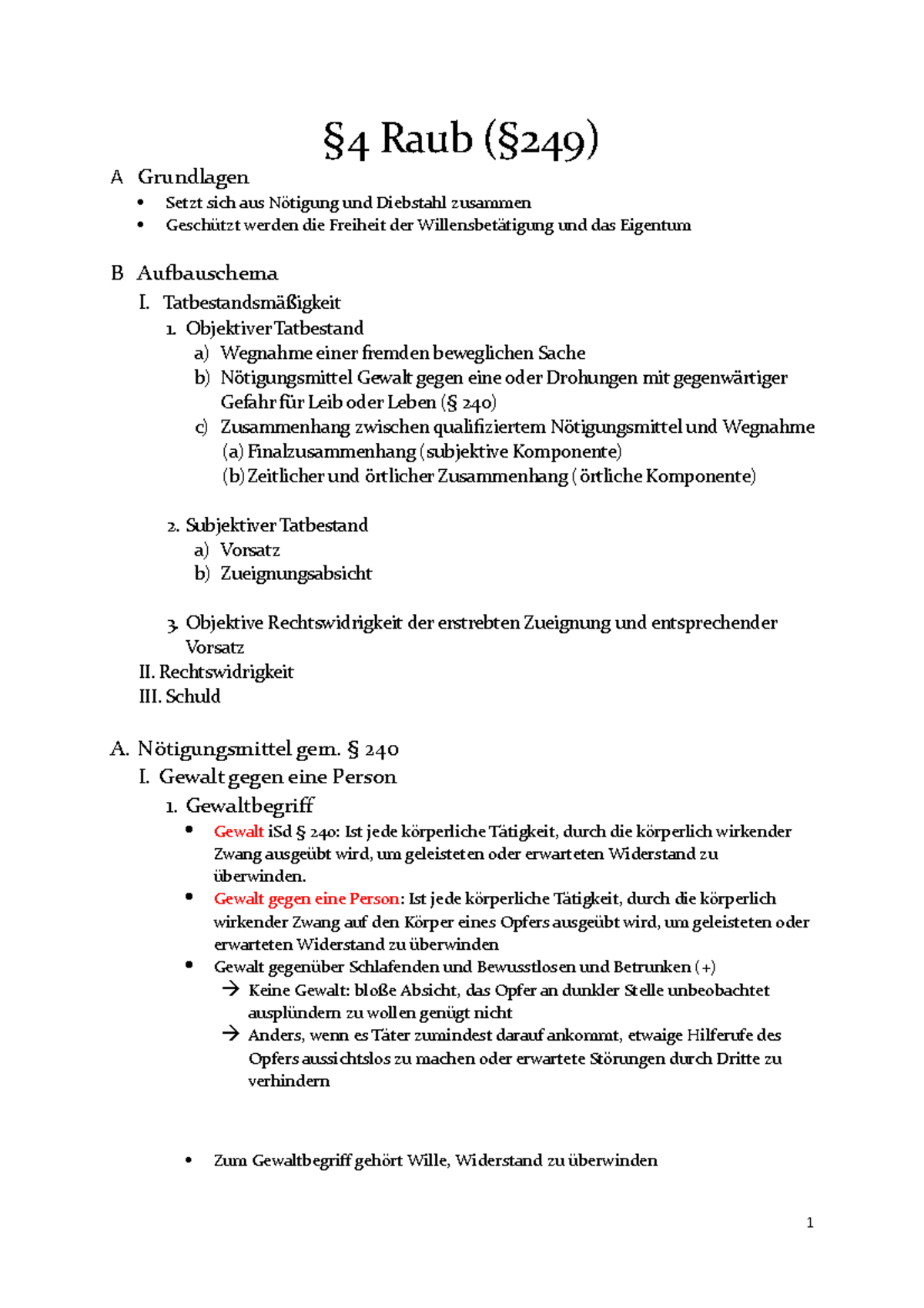 Raub § 249 StGB - Raub A Grundlagen Setzt Sich Aus Und Diebstahl ...