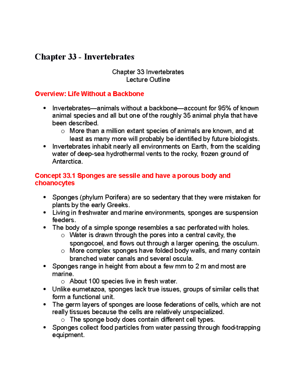 Biology Chapter 33 invertebraes - Chapter 33 - Invertebrates Chapter 33 ...