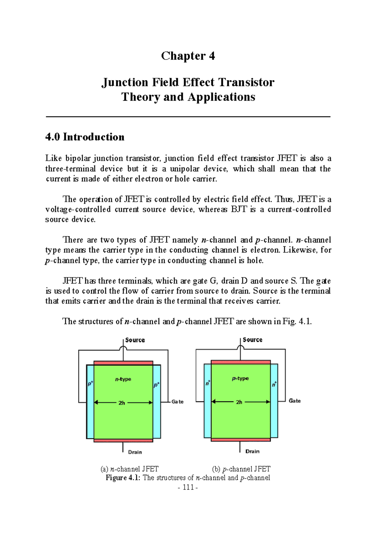 Jfet2 - Chapter 4 Junction Field Effect Transistor Theory and ...