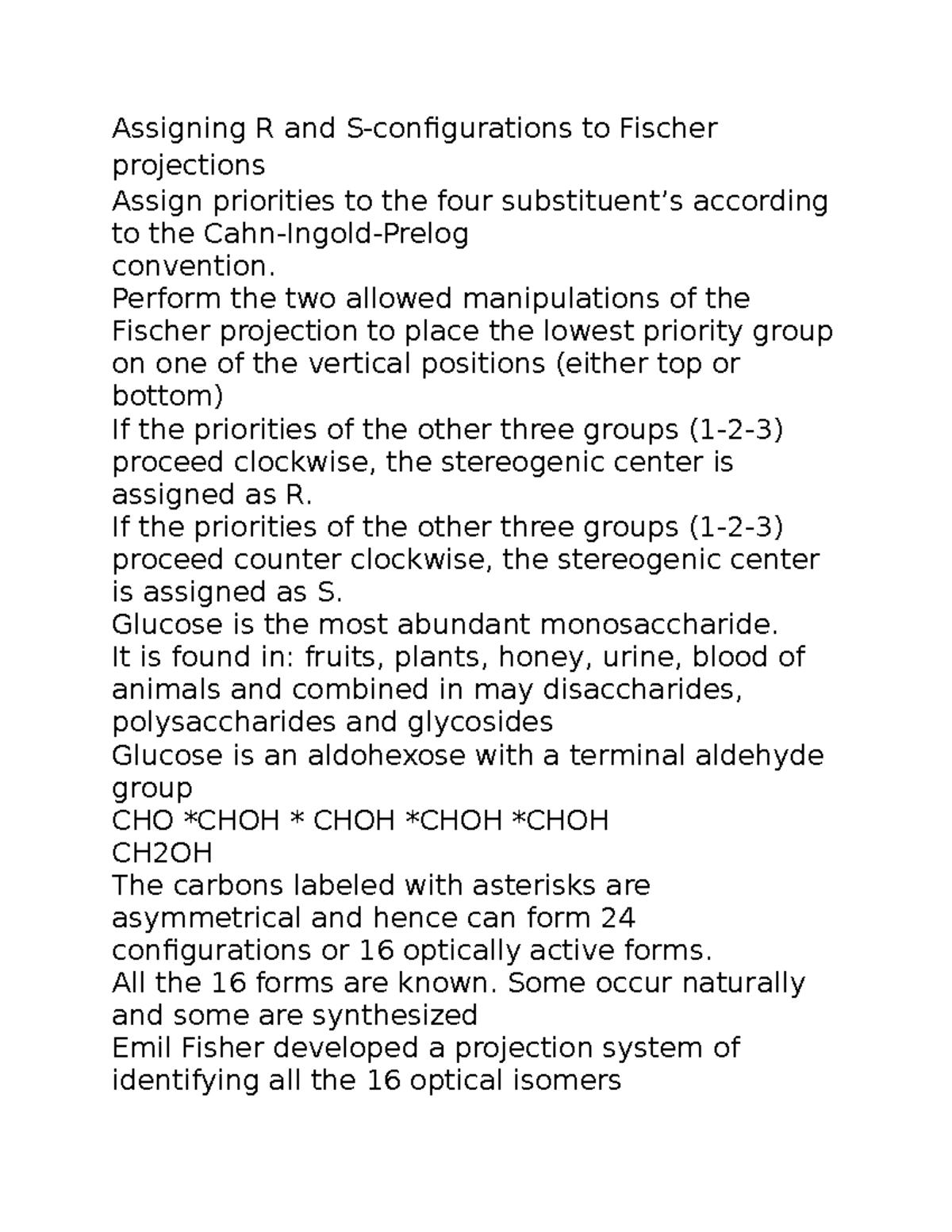 Bio 14 - notes - Assigning R and S-configurations to Fischer ...
